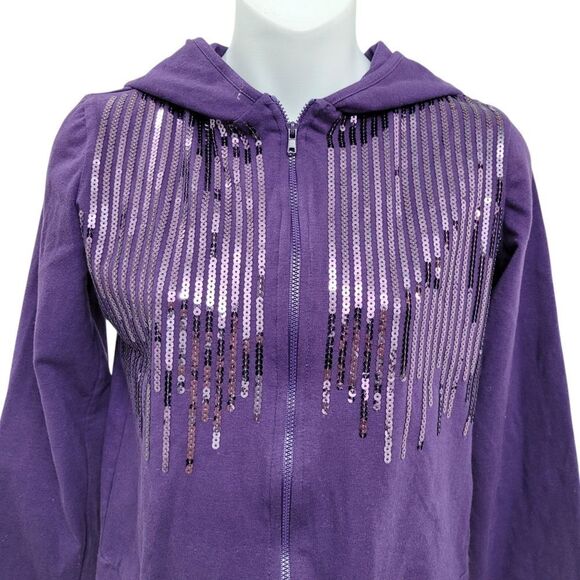 2/$20 Urban Behavior Shinny Purple Zipper Up Hoodie Jacket Size: Large - Picture 6 of 12
